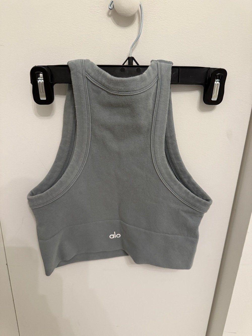 Alo Yoga Women's Bluish Gray Ribbed Crop Tank Top